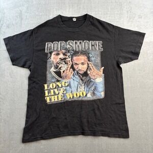 Pop Smoke Long Live The Woo Graphic Tee Black Men's Large